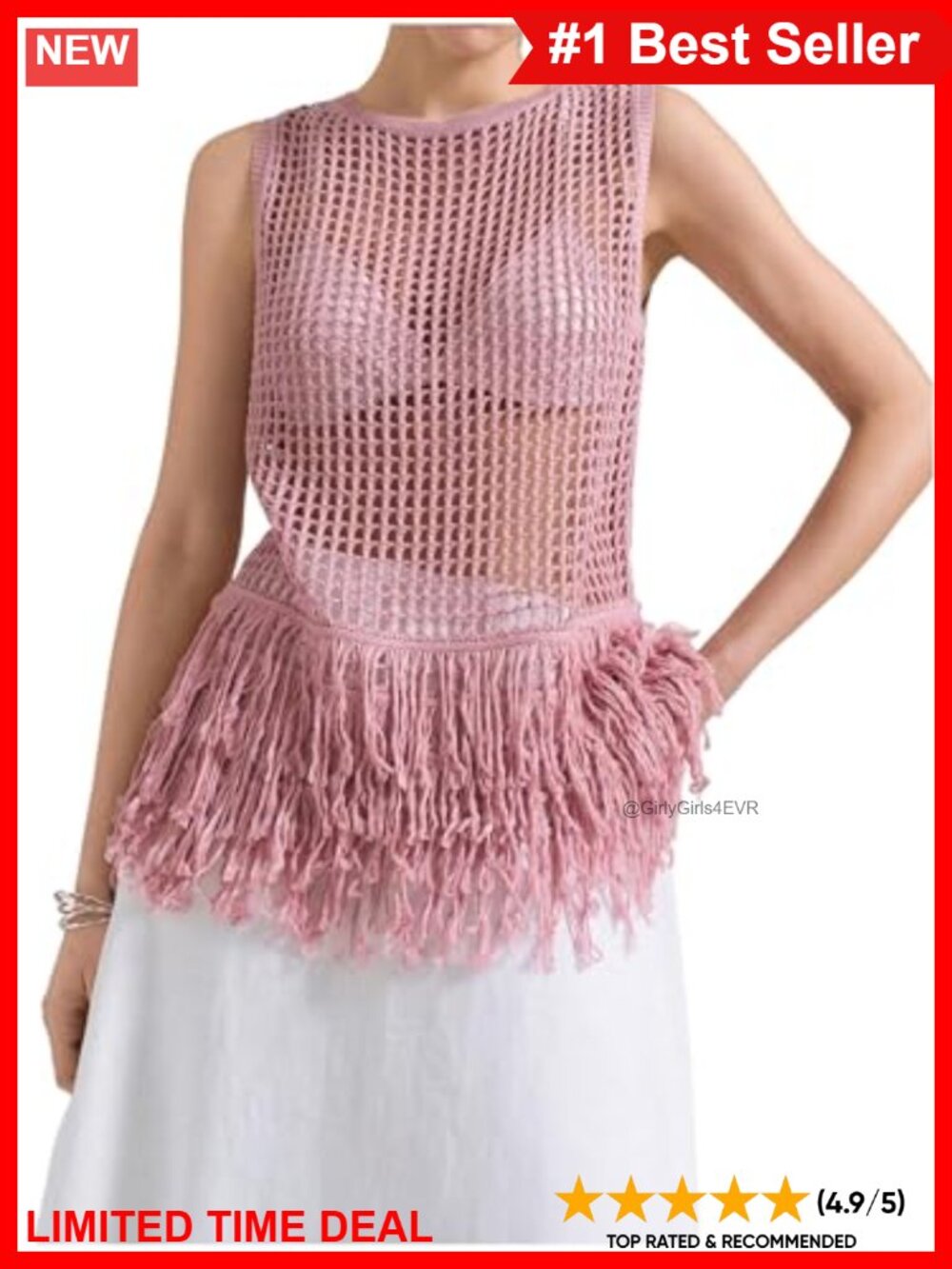 Crochet Hollow Out Sleeveless Fringe Hem Tank Top